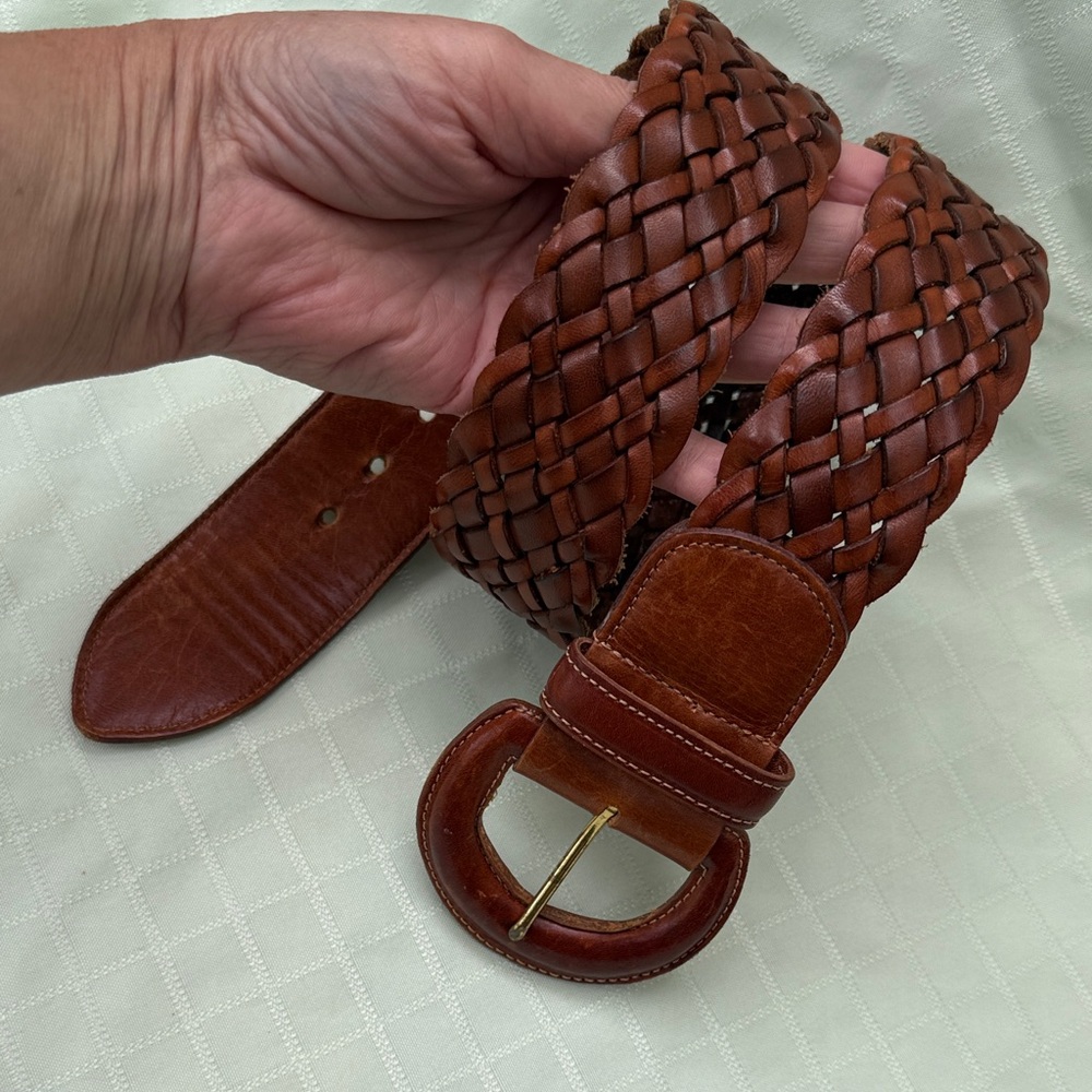 Vintage Coach British Tan Braided Wide Leather Belt - Picture 4 of 12